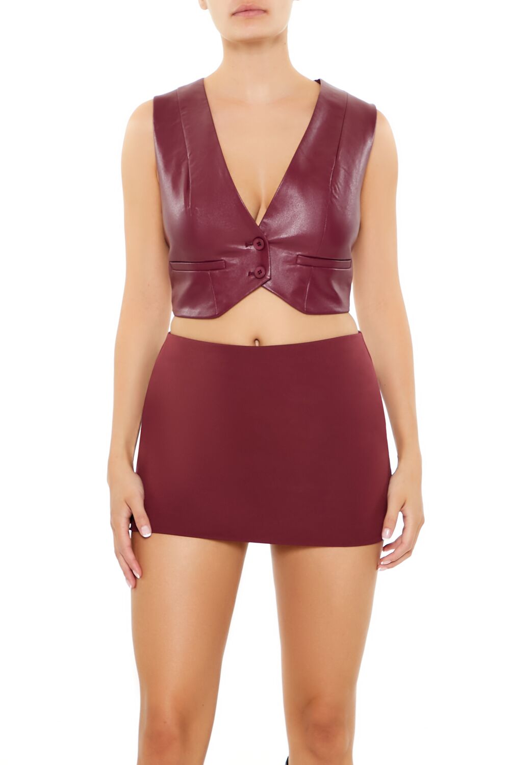  Forever 21 Faux Leather Cropped Vest - black - Bonton