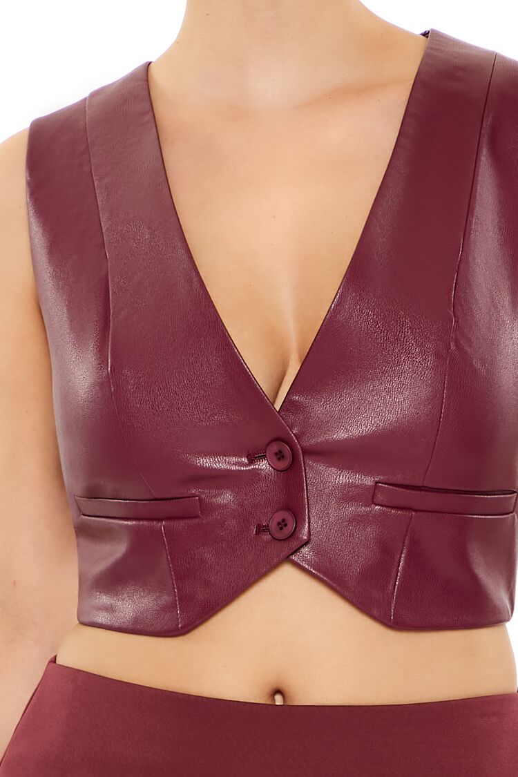  Forever 21 Faux Leather Cropped Vest - black - Bonton
