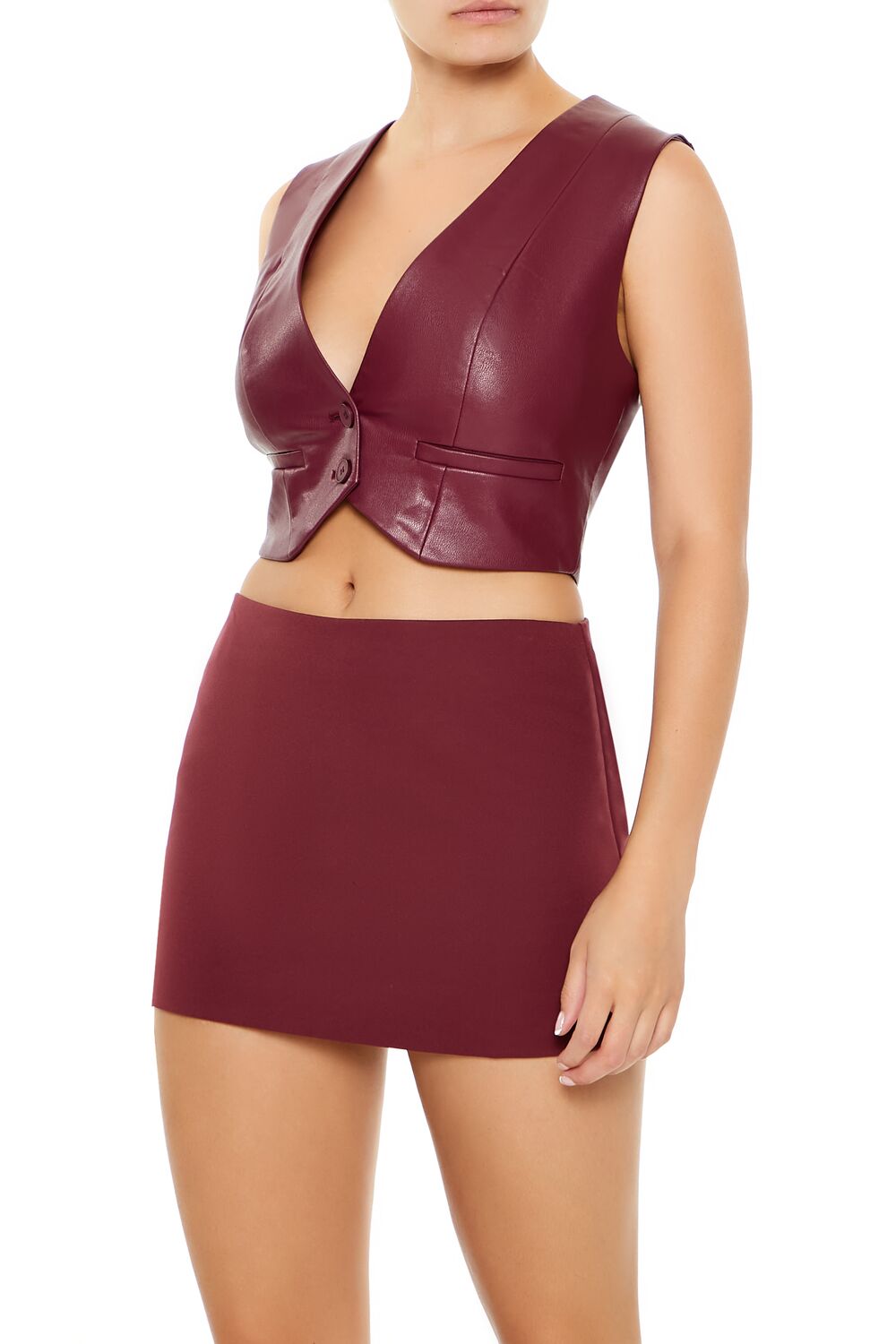  Forever 21 Faux Leather Cropped Vest - black - Bonton