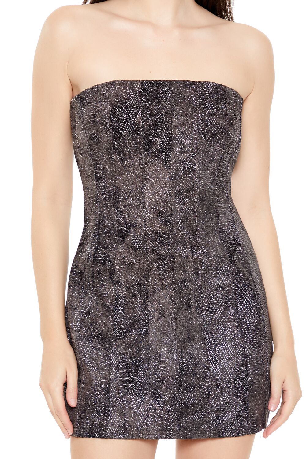  Forever 21 Glitter Denim Tube Mini Dress - brown-multi-swatch - Bonton