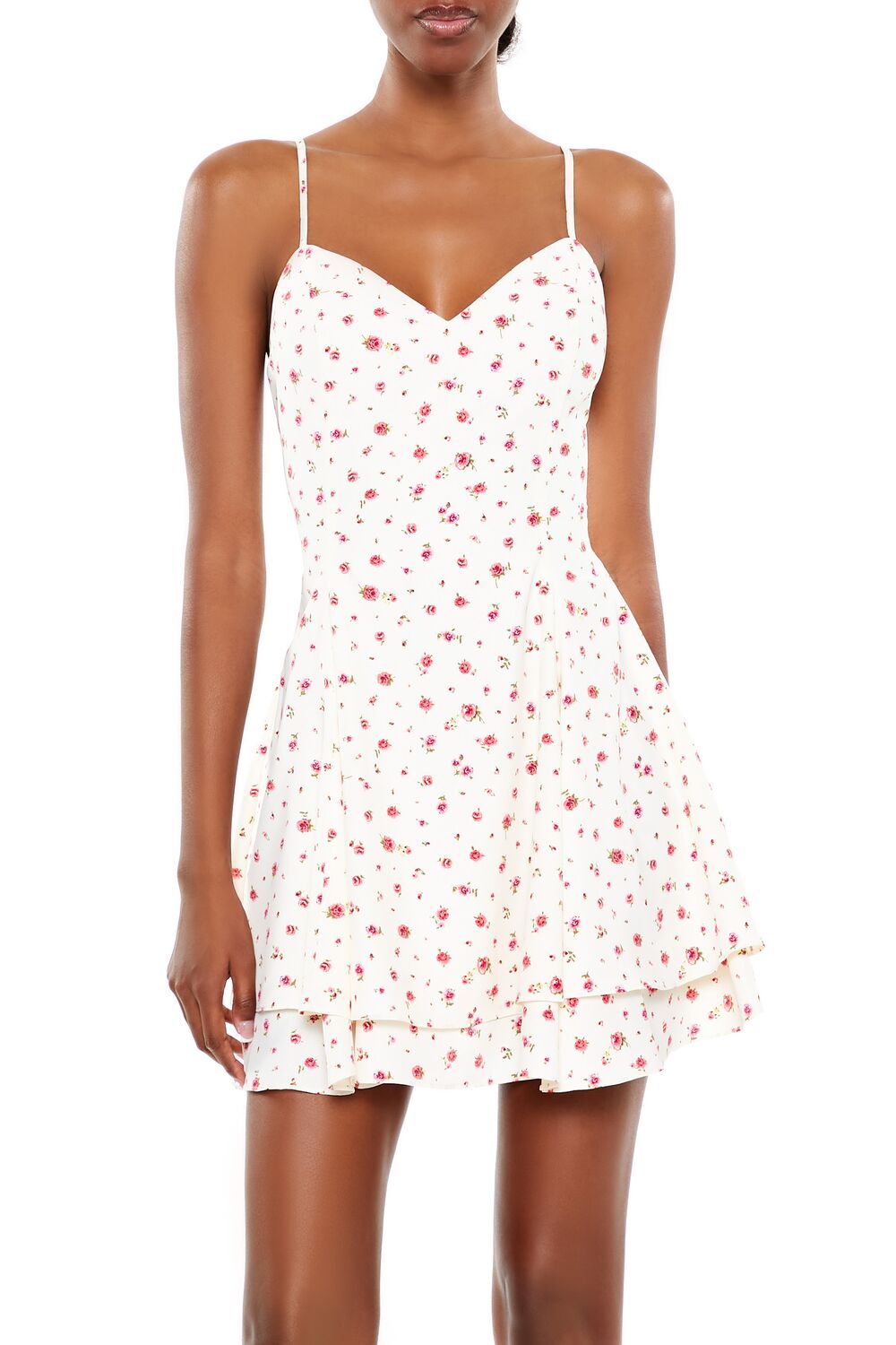  Forever 21 Layered Rose Print Mini Dress - white-multi - Bonton