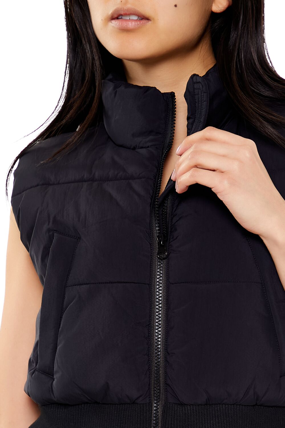 Forever 21 Quilted Cropped Vest - black - Bonton