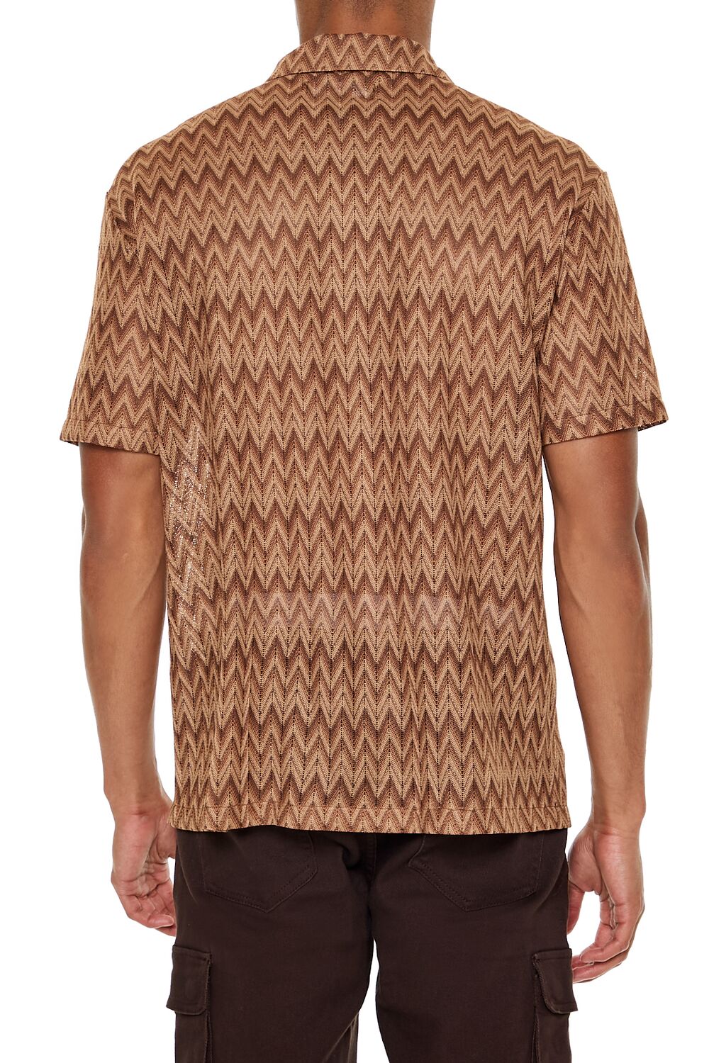  Forever 21 Chevron Textured Button-Front Shirt - deep taupe multi - Bonton