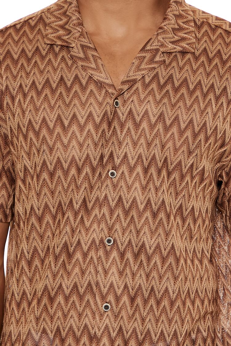  Forever 21 Chevron Textured Button-Front Shirt - deep taupe multi - Bonton