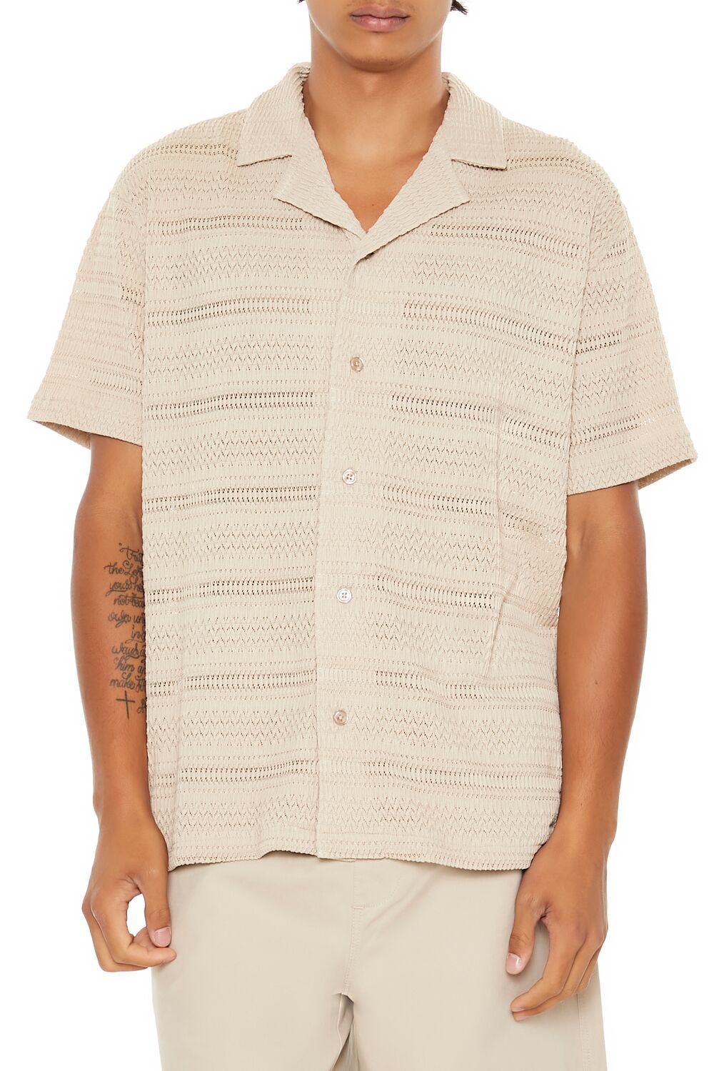  Forever 21 Lace Button-Front Shirt - taupe - Bonton