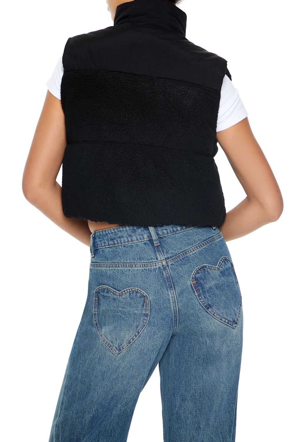  Forever 21 Cropped Faux Shearling Vest - black - Bonton
