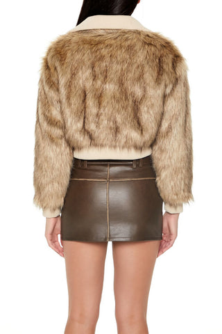 Cropped Faux Fur Bomber Jacket