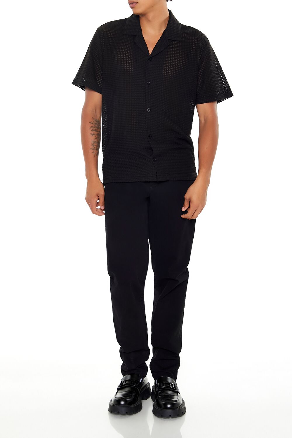  Forever 21 Textured Short-Sleeve Shirt - black - Bonton