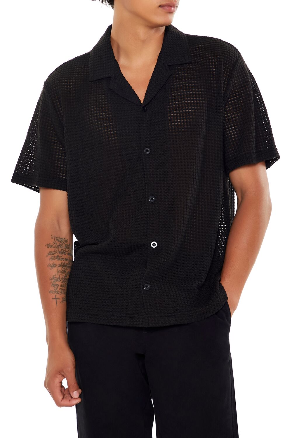  Forever 21 Textured Short-Sleeve Shirt - black - Bonton