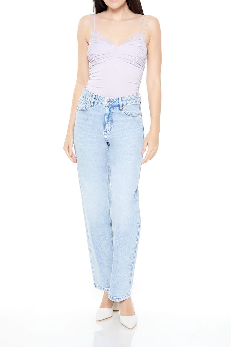  Forever 21 Lace-Trim Ruched Bodysuit - black - Bonton
