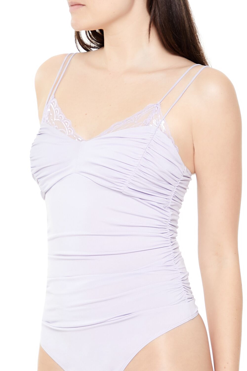  Forever 21 Lace-Trim Ruched Bodysuit - black - Bonton
