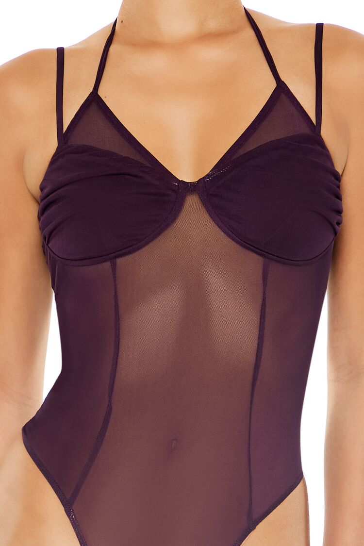  Forever 21 Sheer Mesh Halter Bodysuit - purple - Bonton