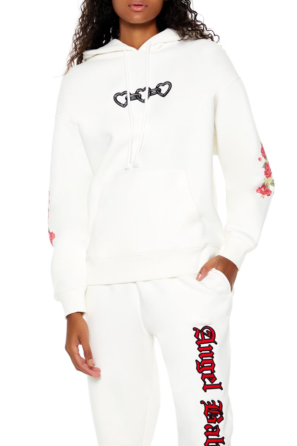  Forever 21 Angel Heart Chain Hoodie - white multi - Bonton