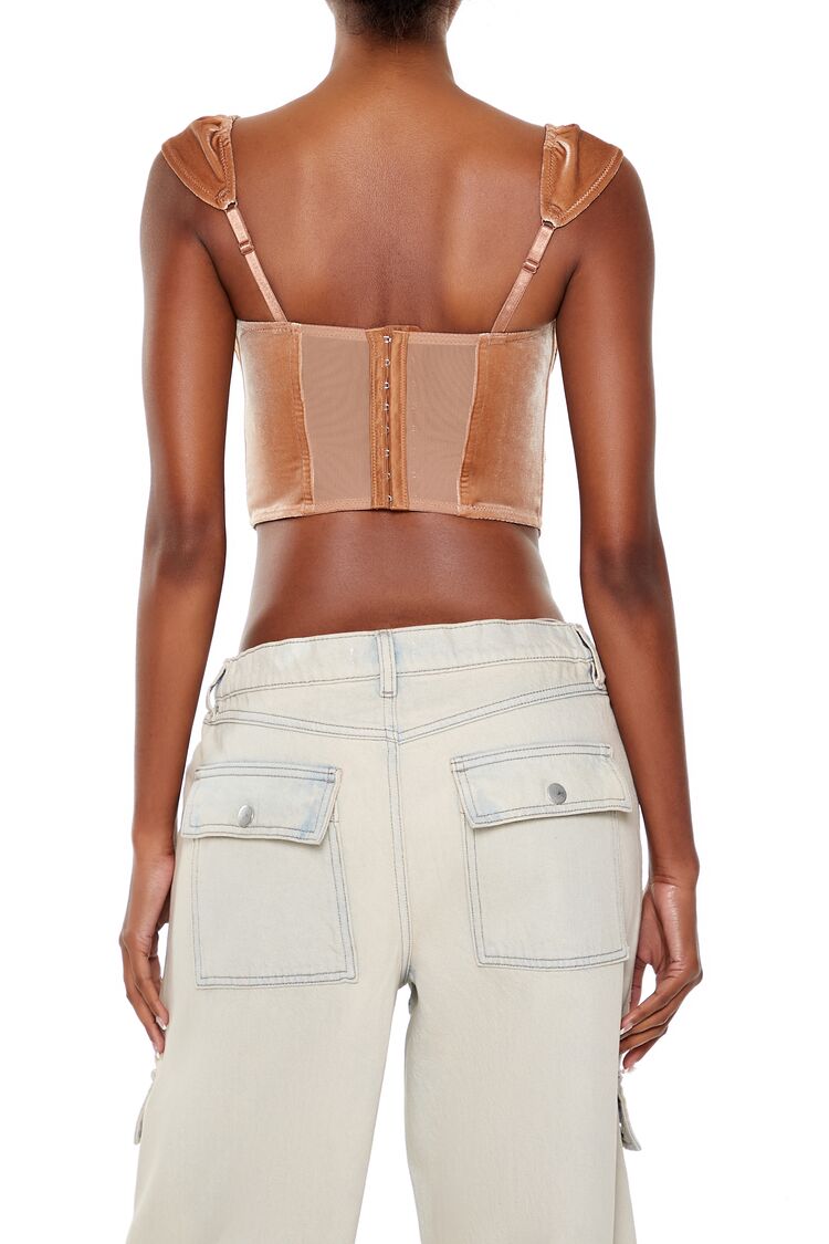  Forever 21 Velvet Bow Bustier Crop Top - camel - Bonton
