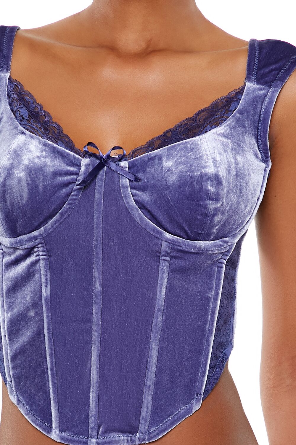  Forever 21 Velvet Bow Bustier Crop Top - camel - Bonton
