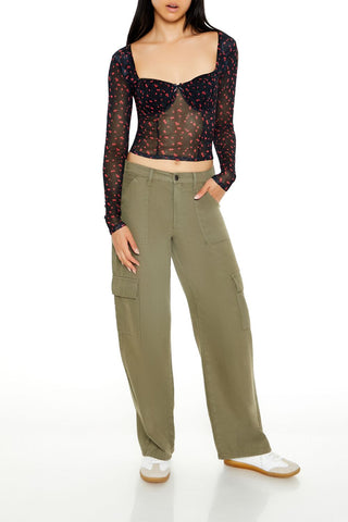Mesh Cherry Print Crop Top