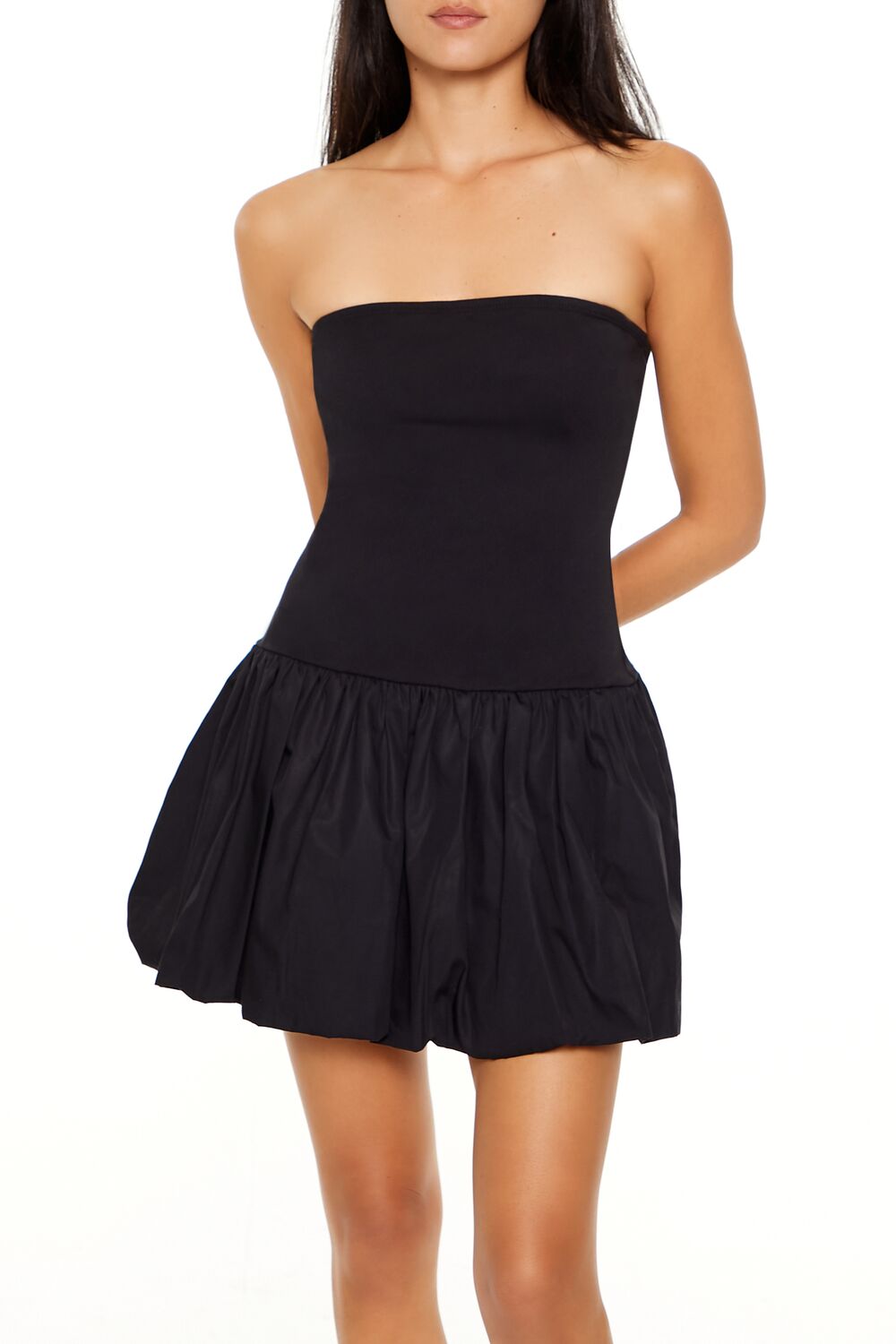  Forever 21 Strapless Bubble-Hem Mini Dress - black-swatch - Bonton