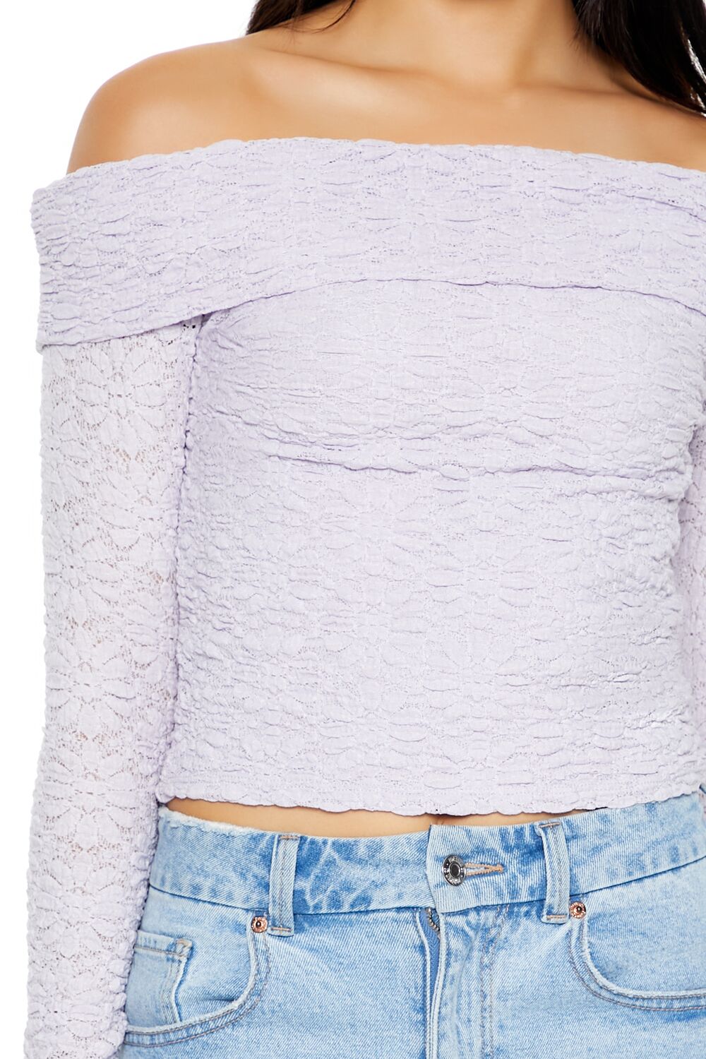  Forever 21 Foldover Off-the-Shoulder Lace Top - wisteria - Bonton