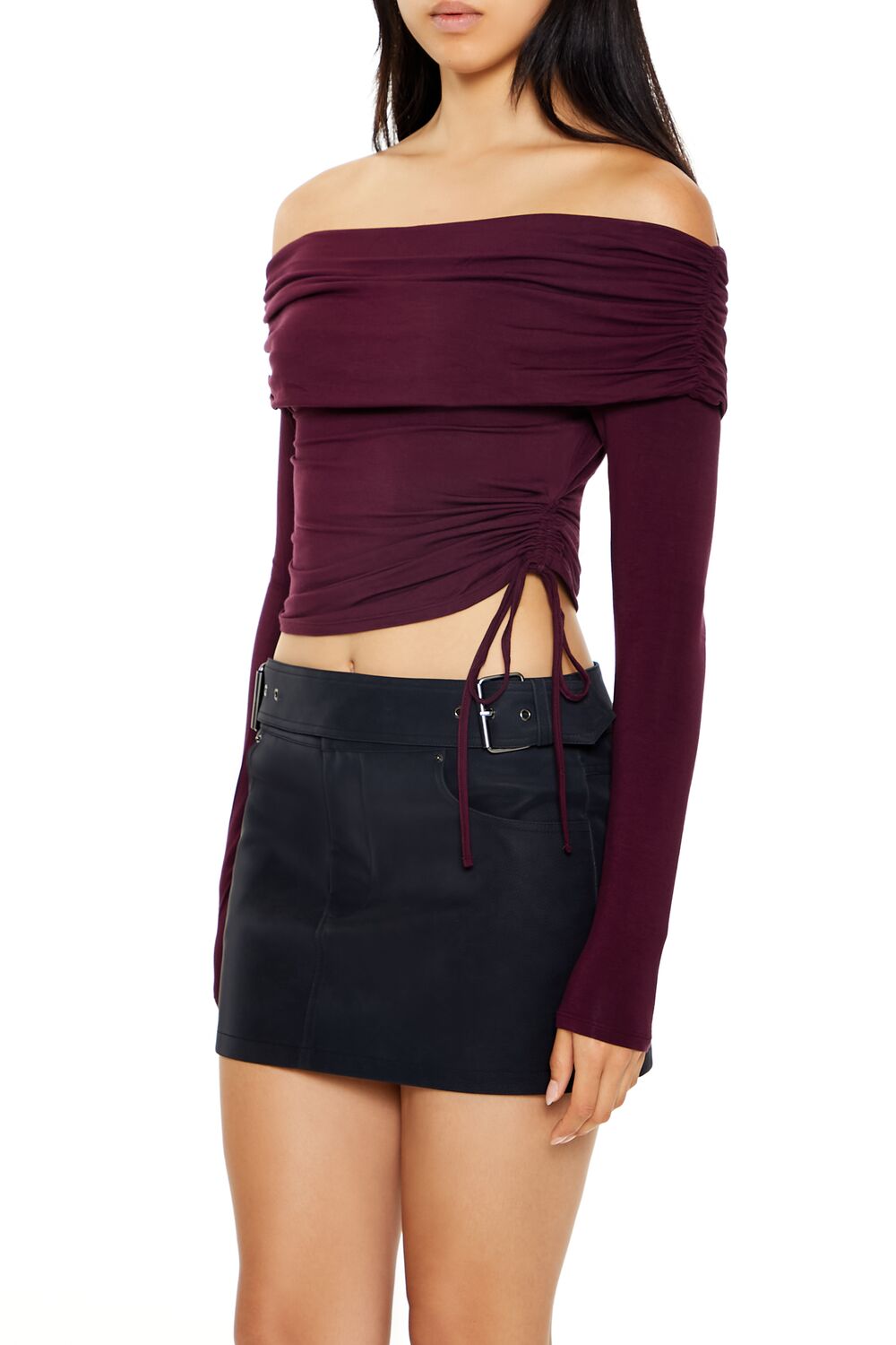  Forever 21 Off-the-Shoulder Crop Top - black - Bonton