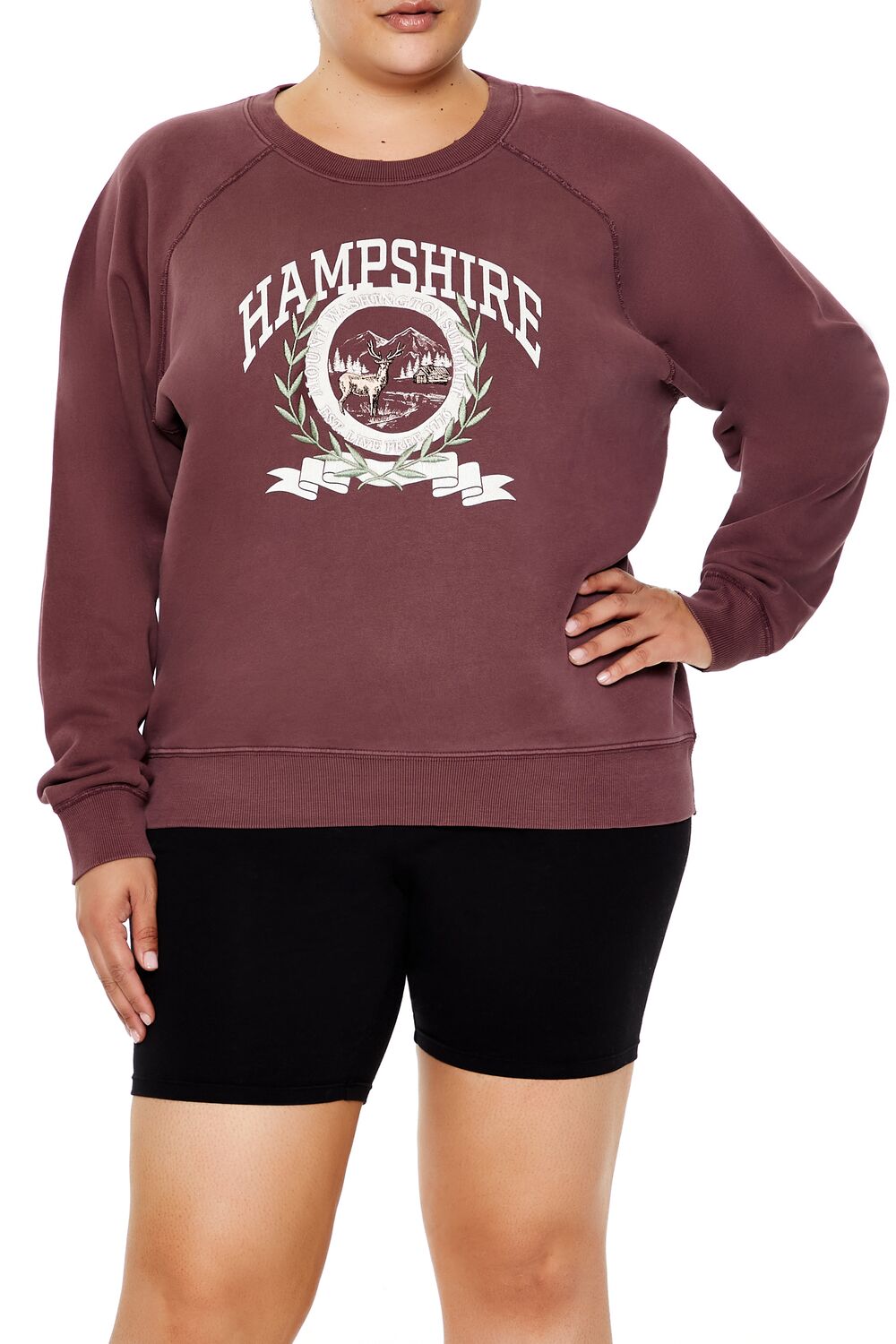  Forever 21 Plus Size Hampshire Fleece Pullover - merlot multi - Bonton