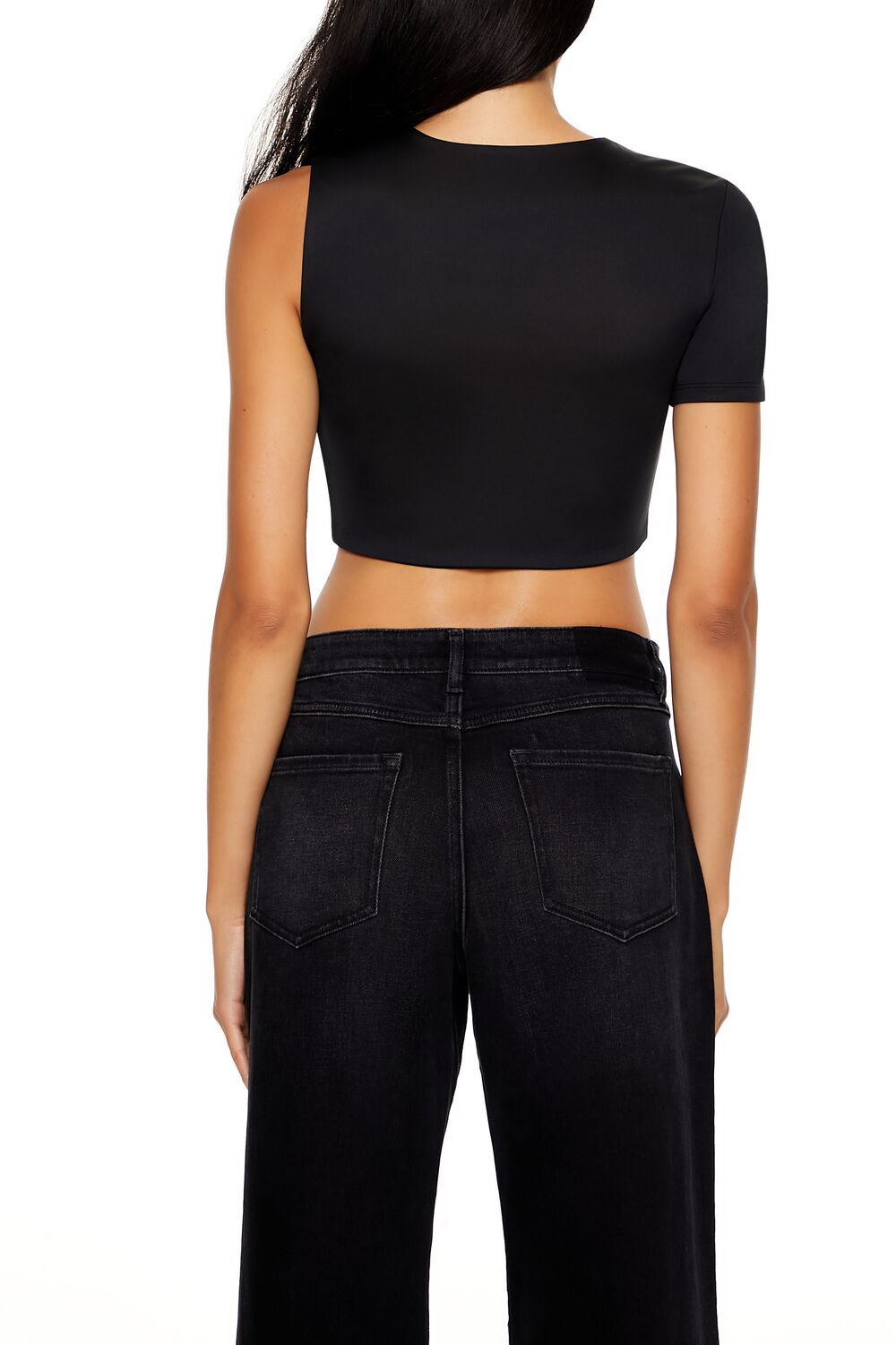  Forever 21 Contour Sculpt Asymmetrical Cropped Tee - black - Bonton