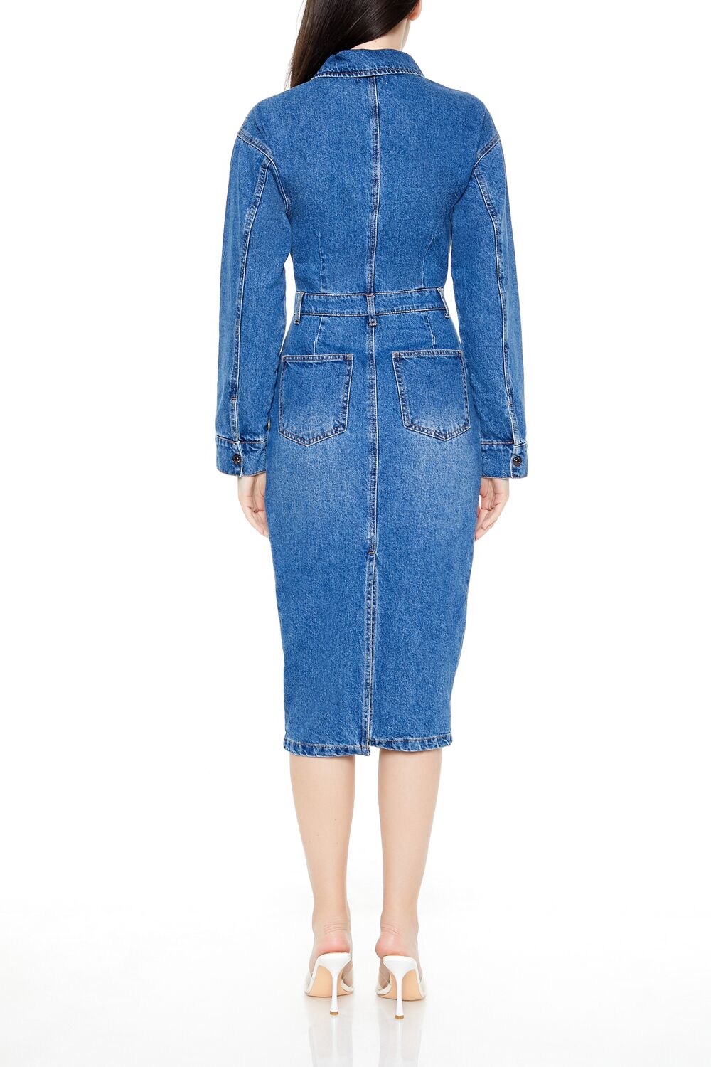  Forever 21 Denim Button-Front Midi Dress - medium-denim - Bonton