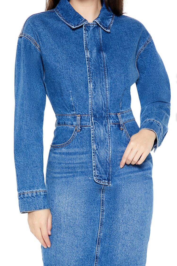  Forever 21 Denim Button-Front Midi Dress - medium-denim - Bonton