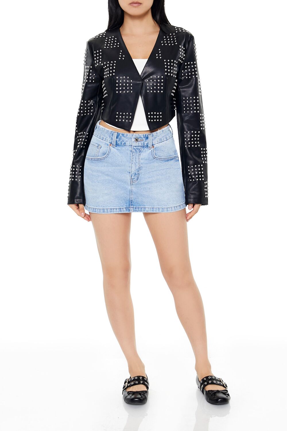  Forever 21 Studded Checkered Jacket - black-swatch - Bonton