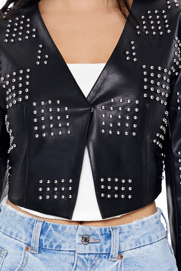  Forever 21 Studded Checkered Jacket - black-swatch - Bonton
