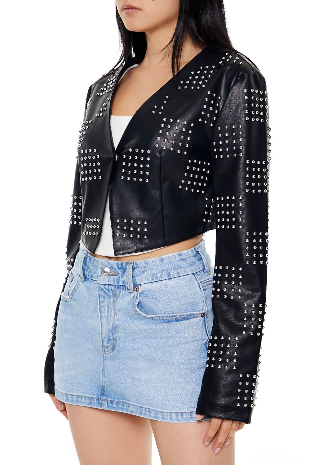  Forever 21 Studded Checkered Jacket - black-swatch - Bonton
