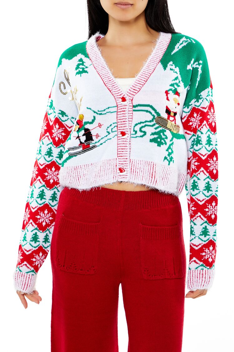  Forever 21 Snowboarding Santa Cardigan Sweater - red multi - Bonton
