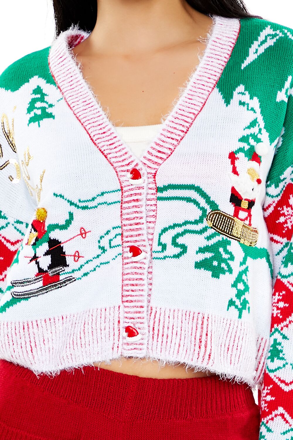  Forever 21 Snowboarding Santa Cardigan Sweater - red multi - Bonton