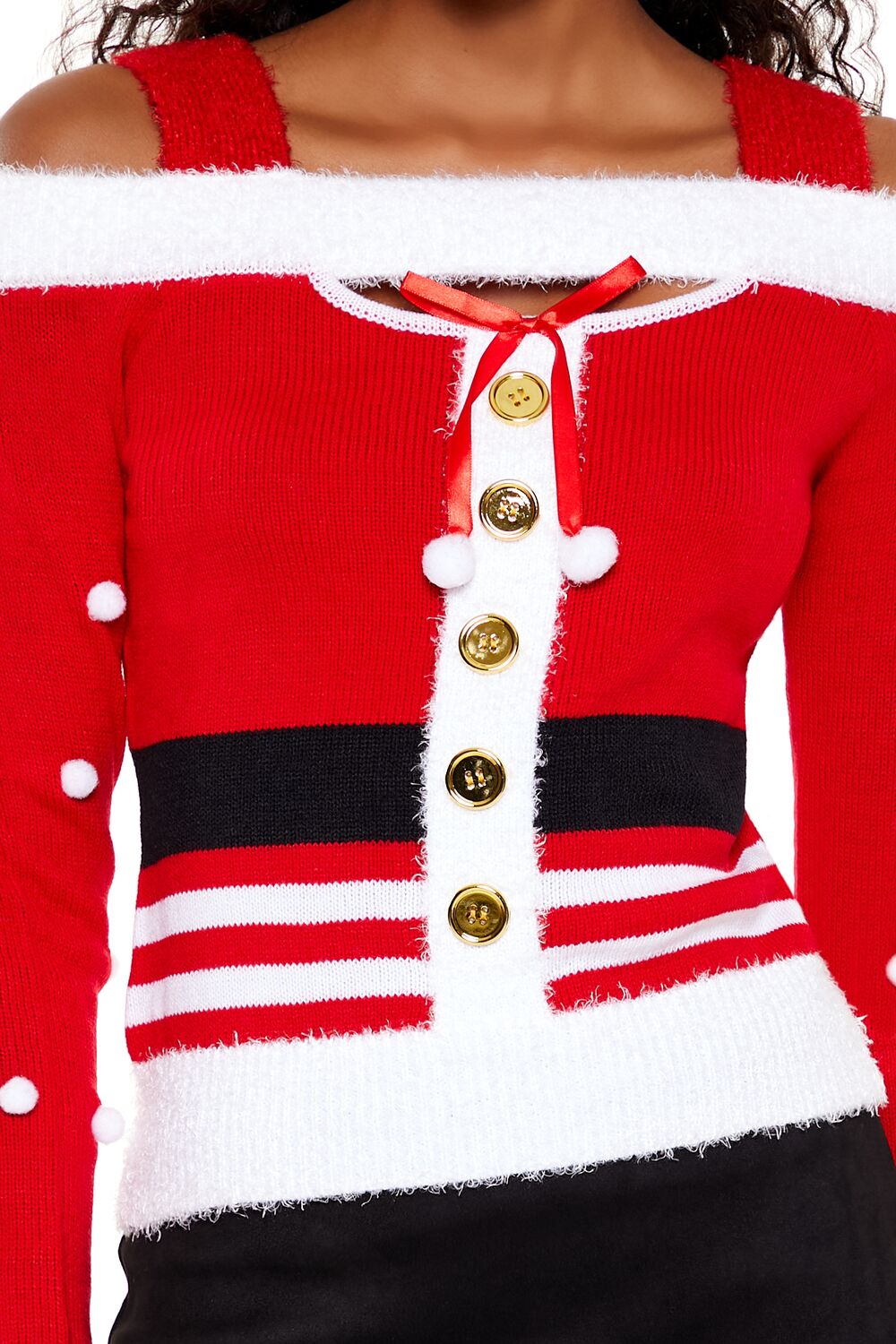  Forever 21 Santa Open-Shoulder Sweater - red multi - Bonton