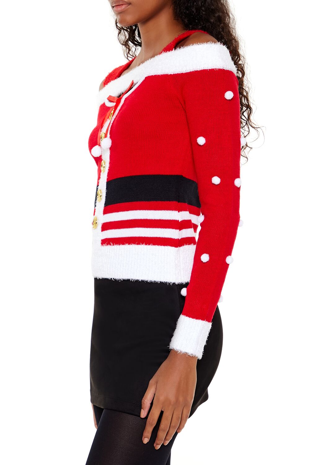  Forever 21 Santa Open-Shoulder Sweater - red multi - Bonton
