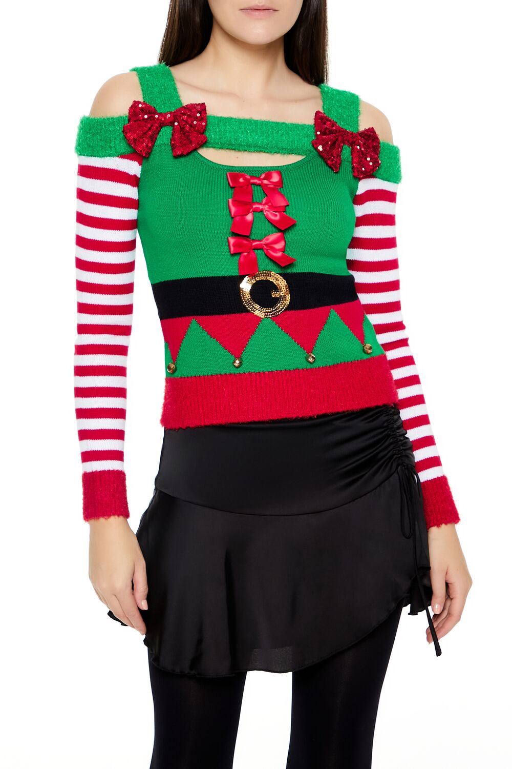  Forever 21 Elf Open-Shoulder Sweater - green multi - Bonton