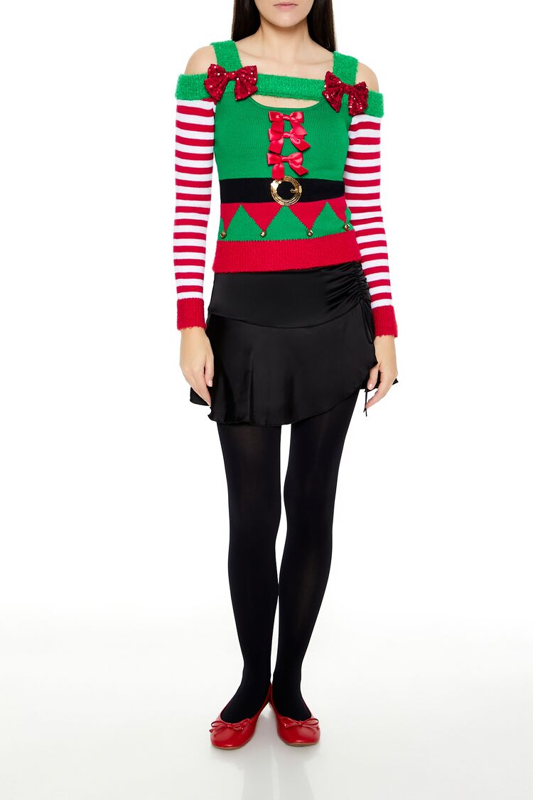  Forever 21 Elf Open-Shoulder Sweater - green multi - Bonton
