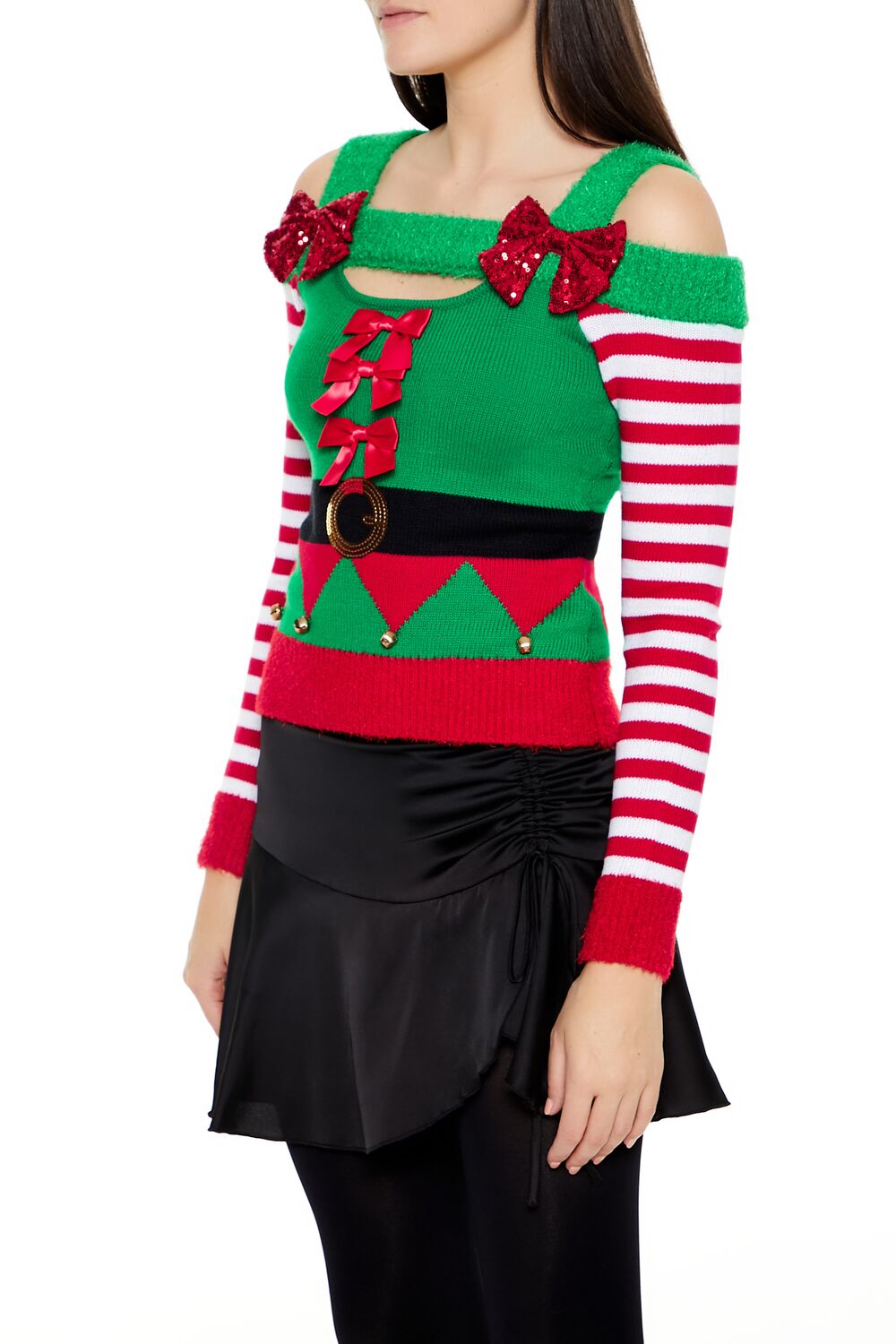  Forever 21 Elf Open-Shoulder Sweater - green multi - Bonton