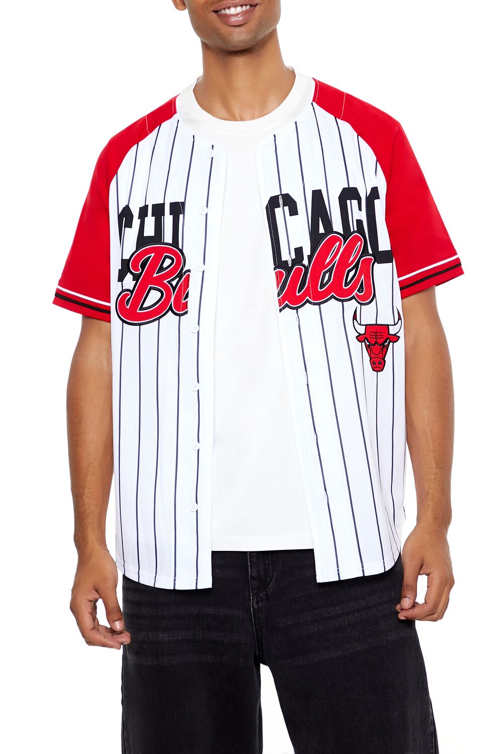  Forever 21 Chicago Bulls Baseball Jersey - white multi - Bonton