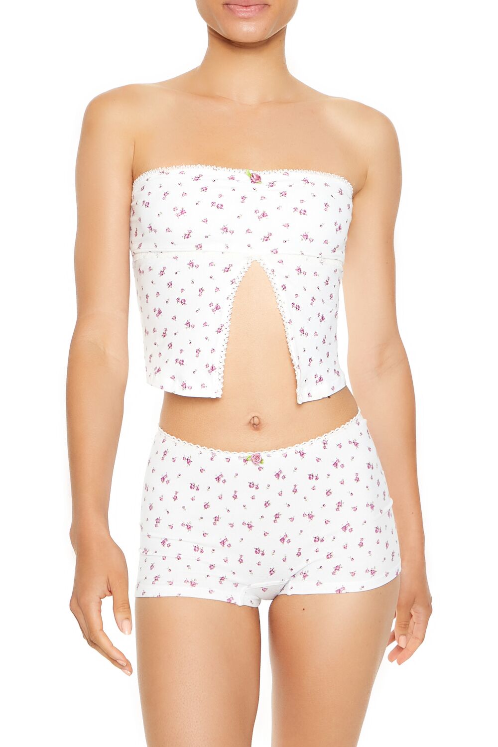  Forever 21 Seamless Floral Tube Top - white-multi - Bonton