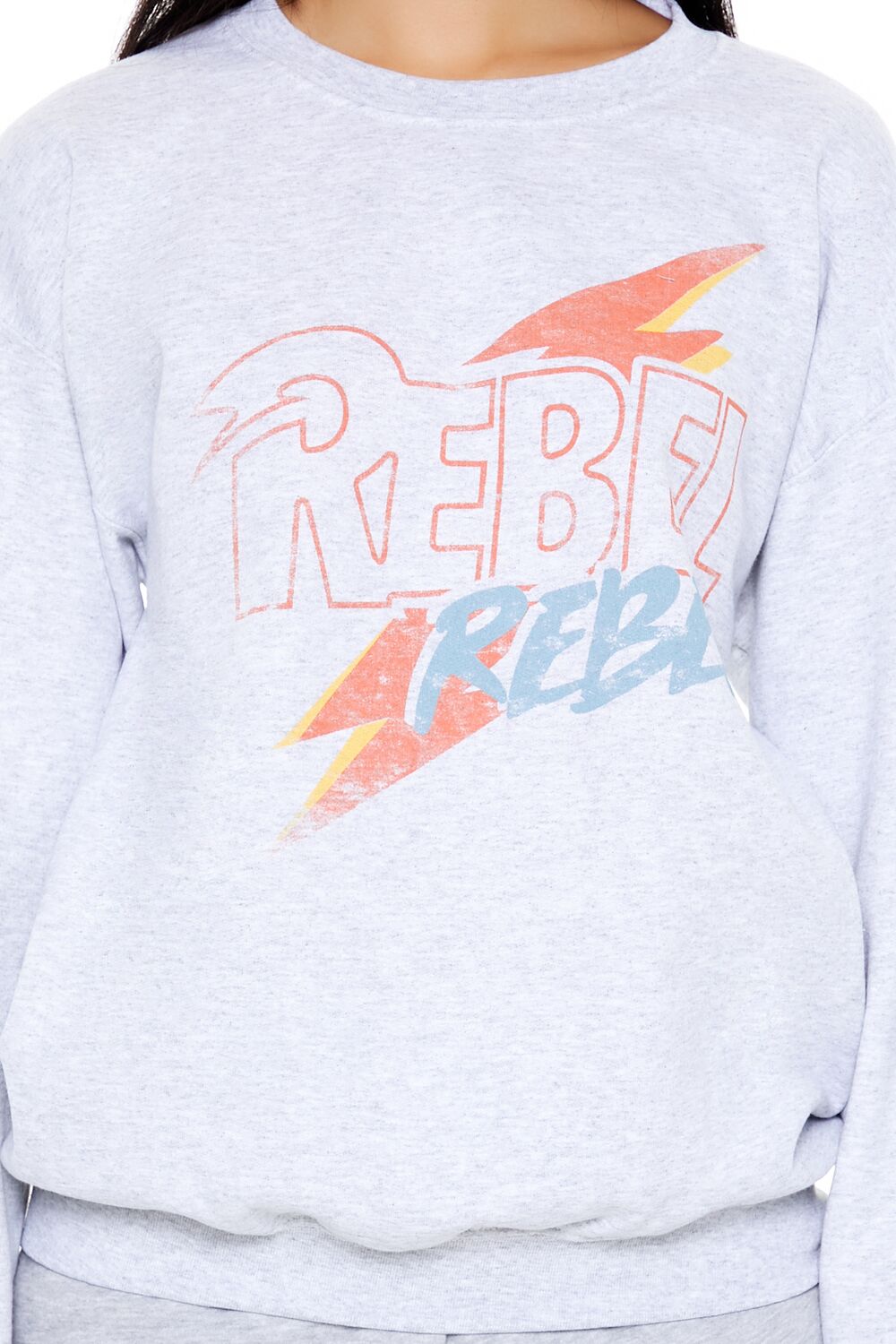  Forever 21 Rebel Rebel Fleece Pullover - heather grey multi - Bonton