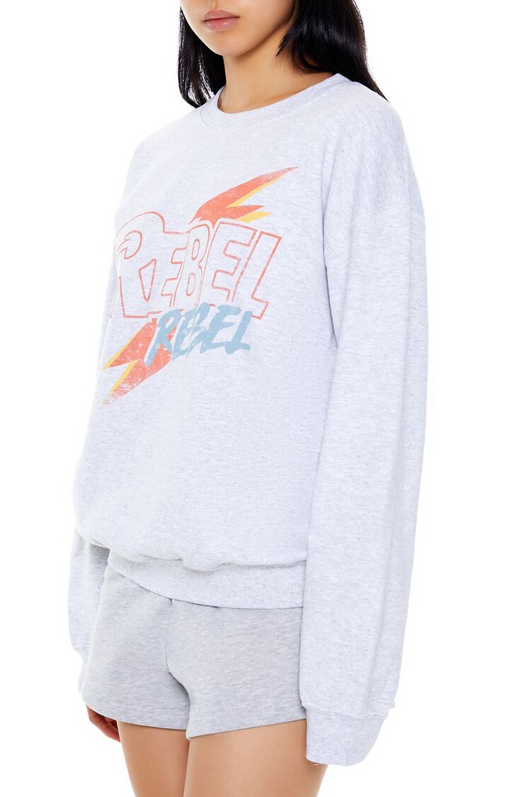  Forever 21 Rebel Rebel Fleece Pullover - heather grey multi - Bonton
