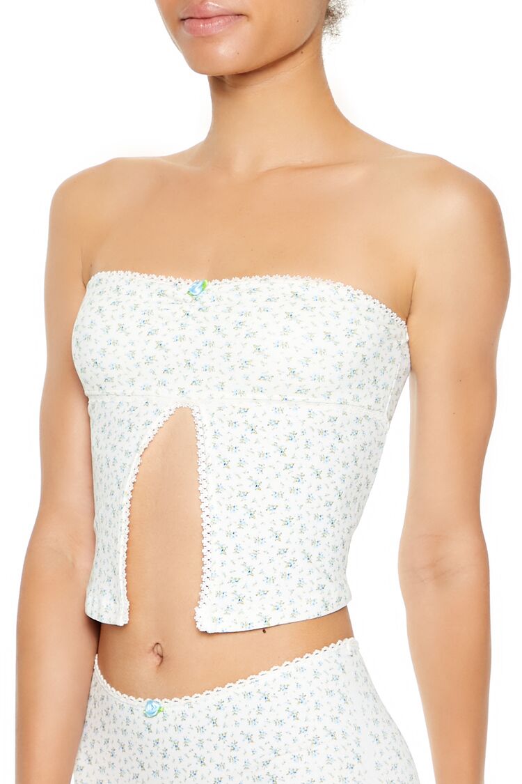  Forever 21 Seamless Floral Tube Top - cream-multi - Bonton