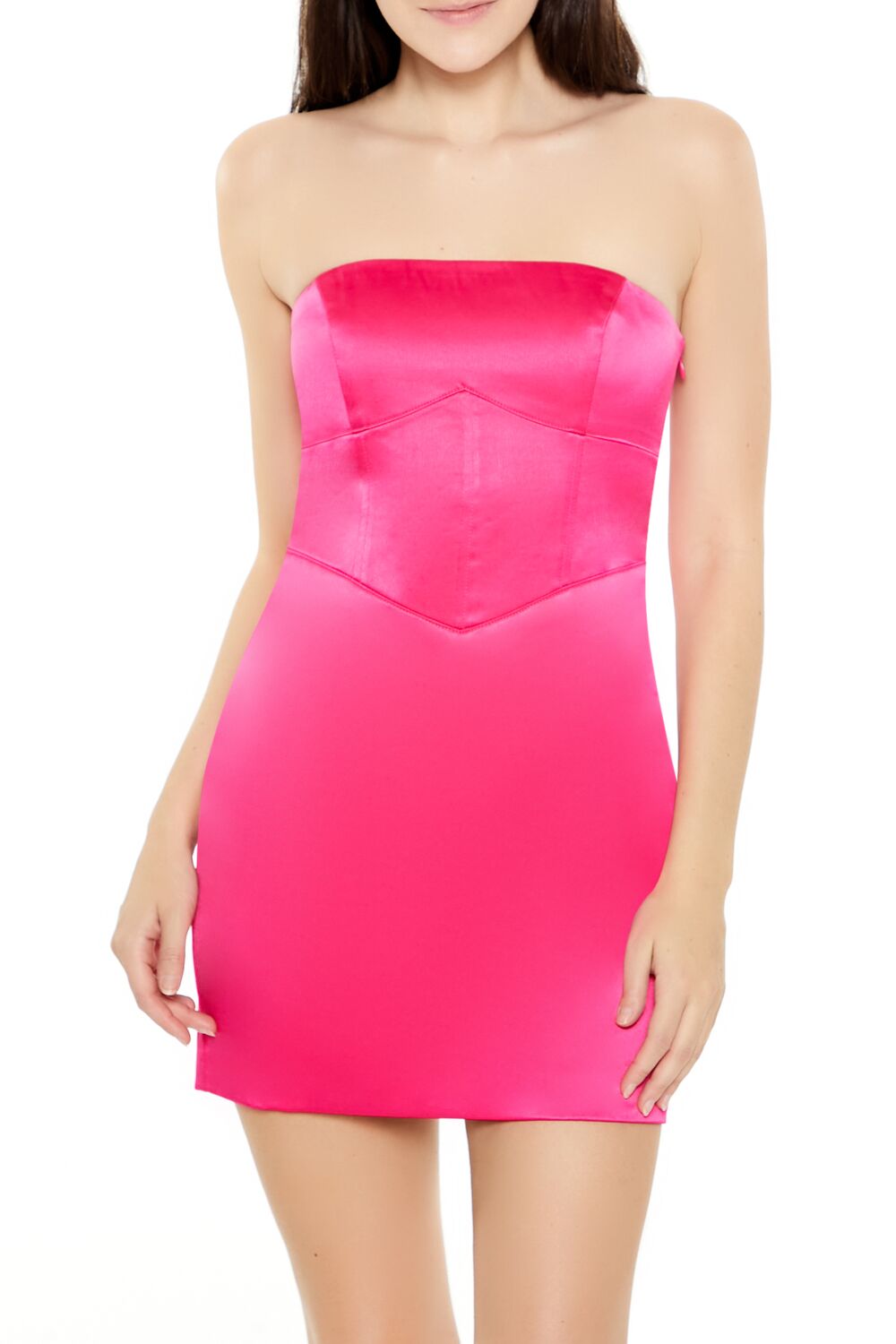 Forever 21 Lace-Up Corset Tube Mini Dress - hot-pink - Bonton
