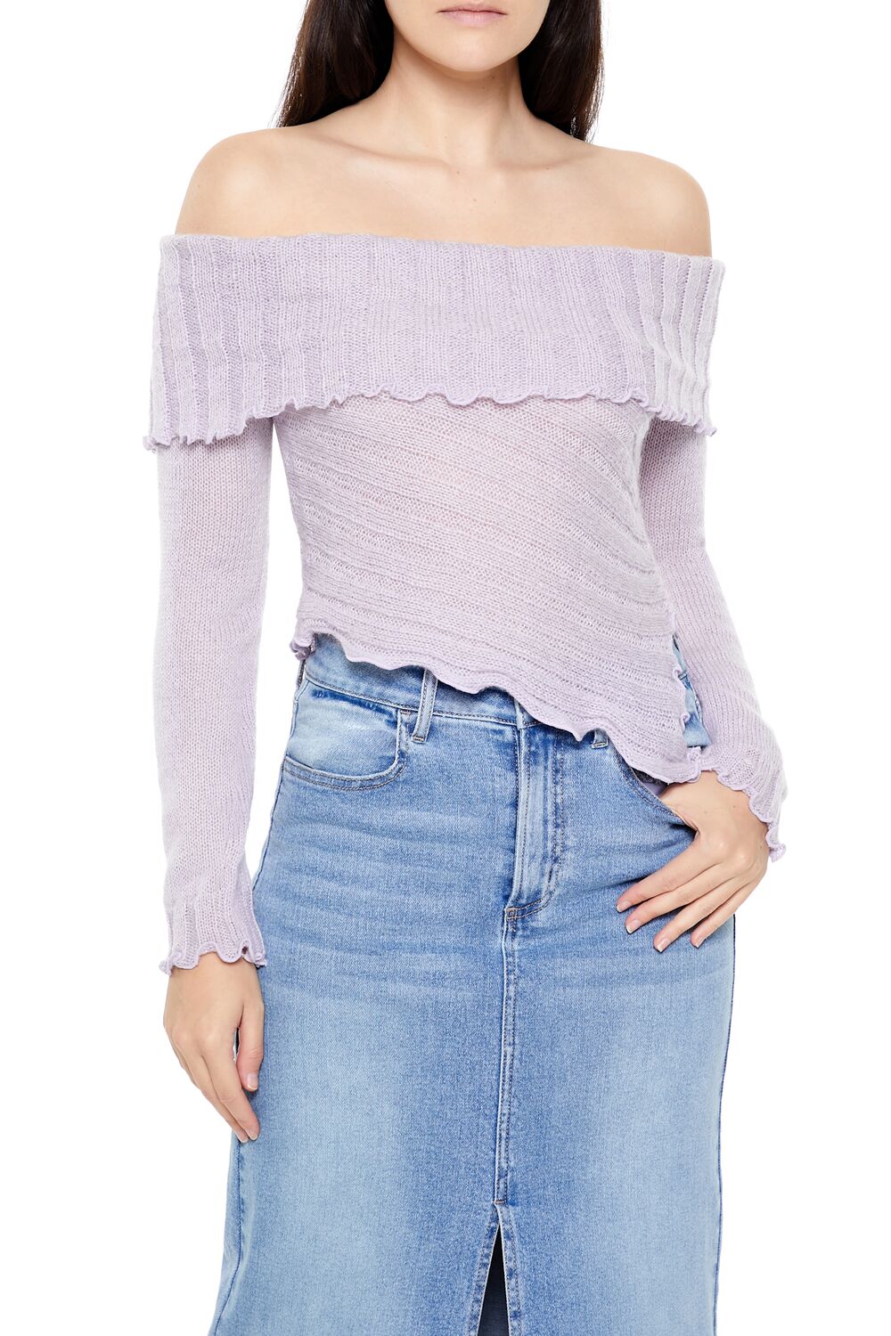  Forever 21 Ribbed Off-the-Shoulder Sweater - cream - Bonton