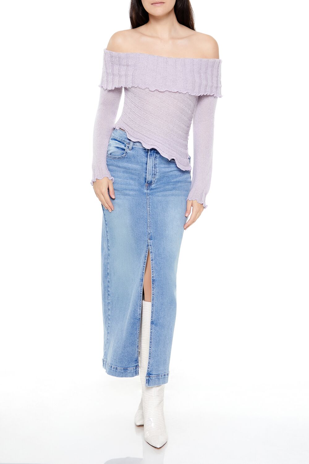  Forever 21 Ribbed Off-the-Shoulder Sweater - cream - Bonton