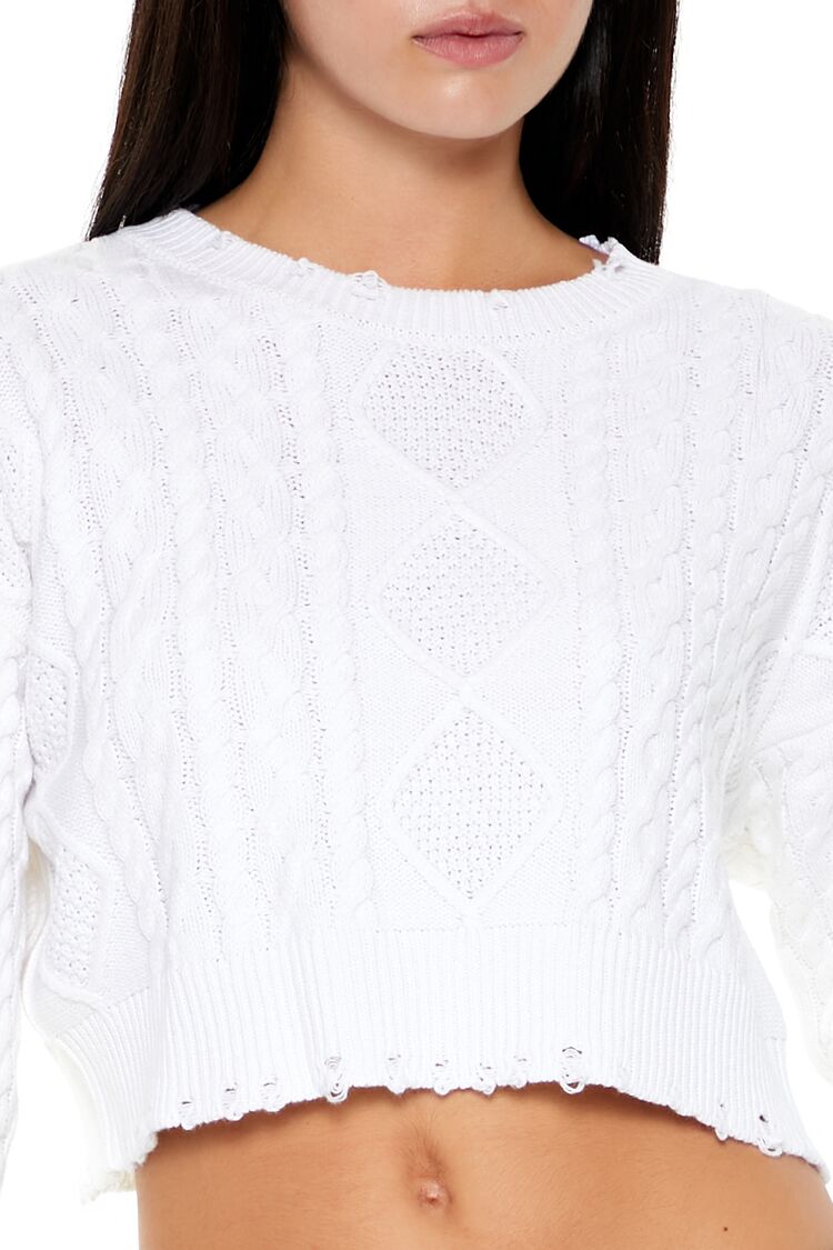 Forever 21 Cropped Cable Knit Sweater - white - Bonton