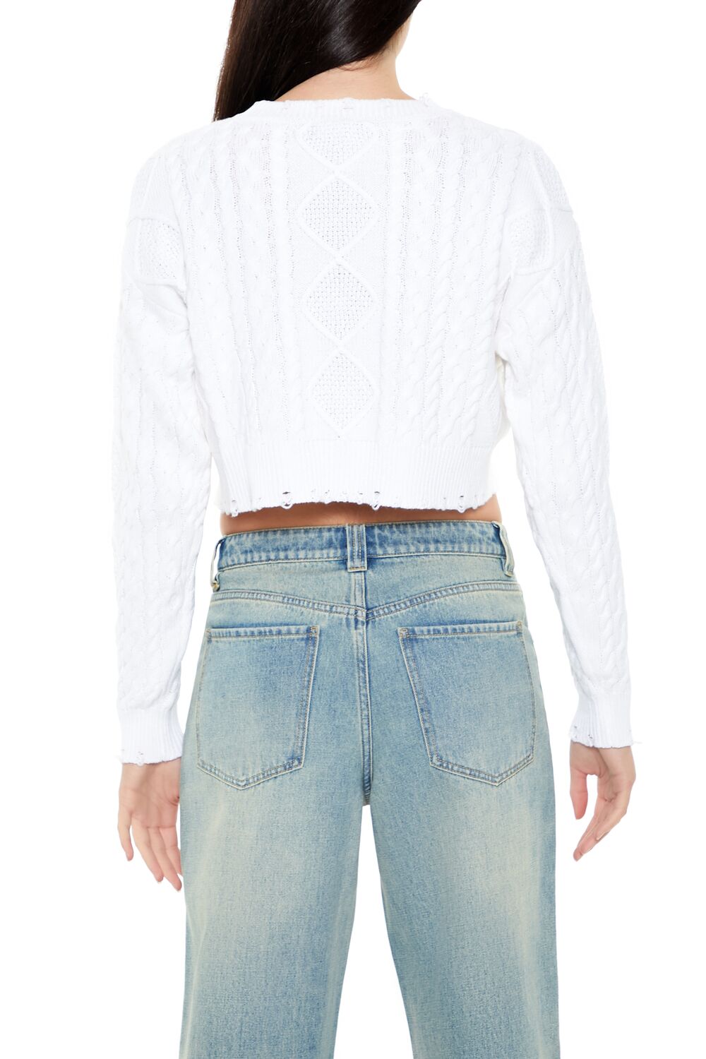  Forever 21 Cropped Cable Knit Sweater - white - Bonton