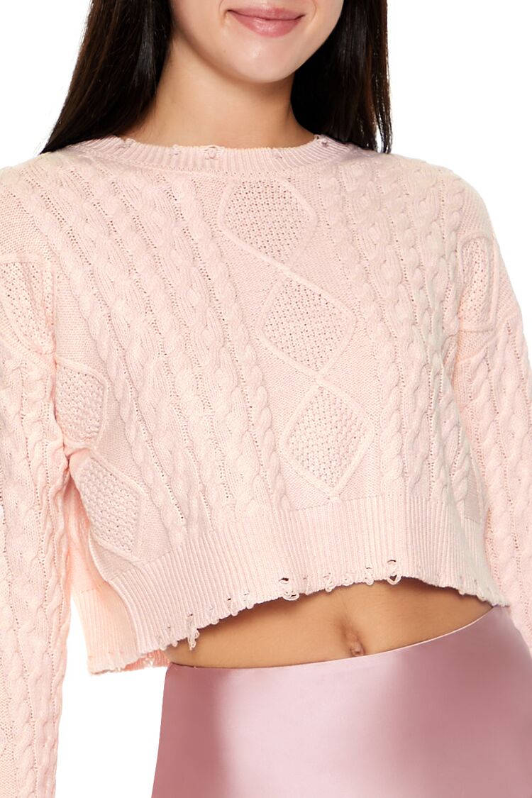 Forever 21 Cropped Cable Knit Sweater - white - Bonton