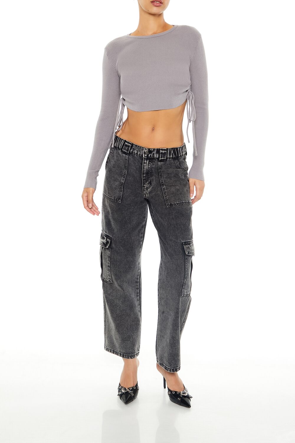  Forever 21 Ruched Cropped Sweater - grey - Bonton