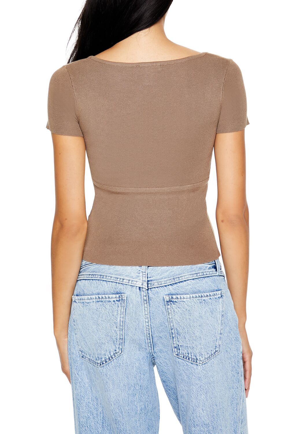  Forever 21 Ribbed Sweater-Knit Tee - cappuccino - Bonton